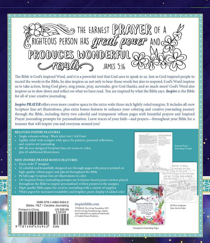 NLT Inspire PRAYER Bible (Softcover) - Re-vived