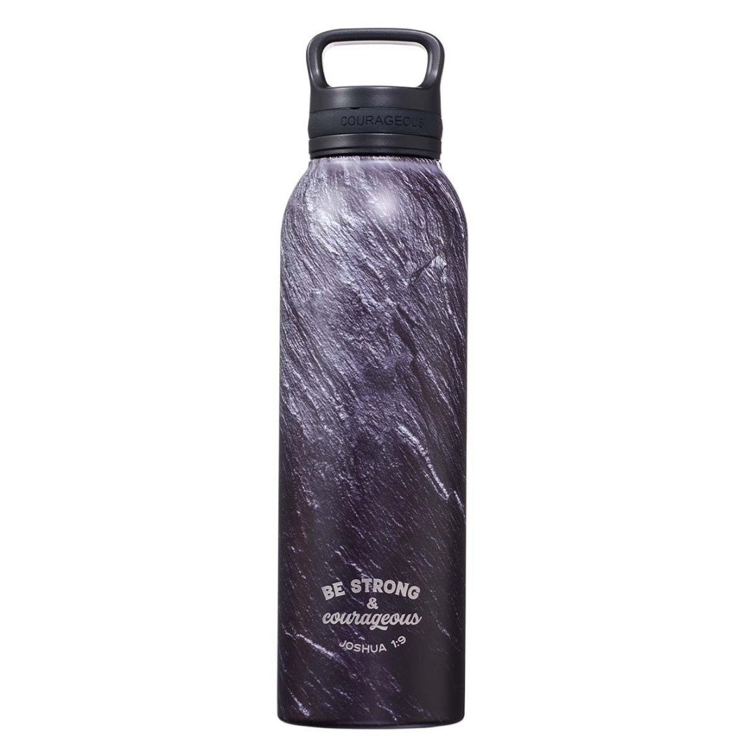Strong and Courageous Black Stainless Steel Water Bottle - Re-vived
