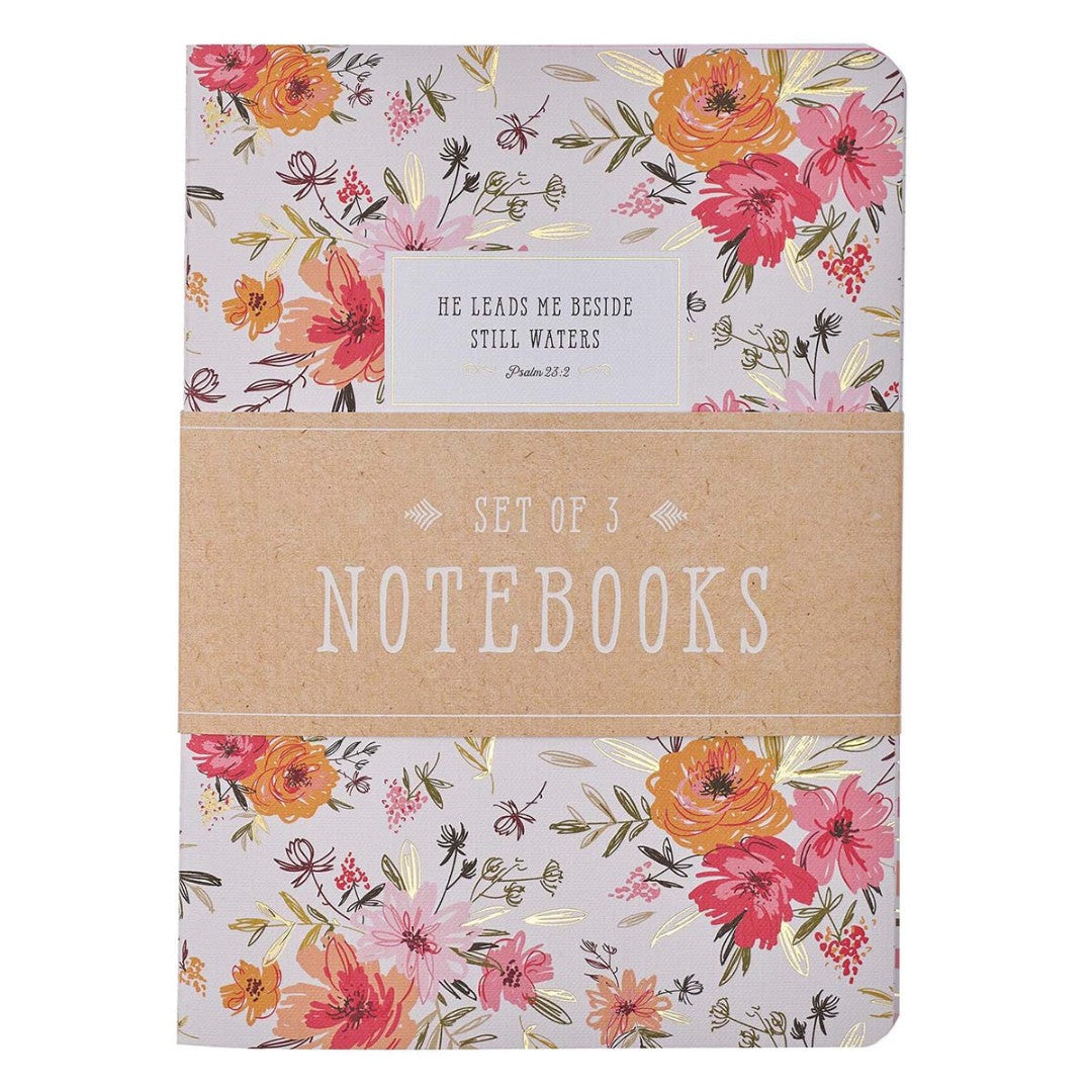 He Leads Me Floral Large Notebook Set