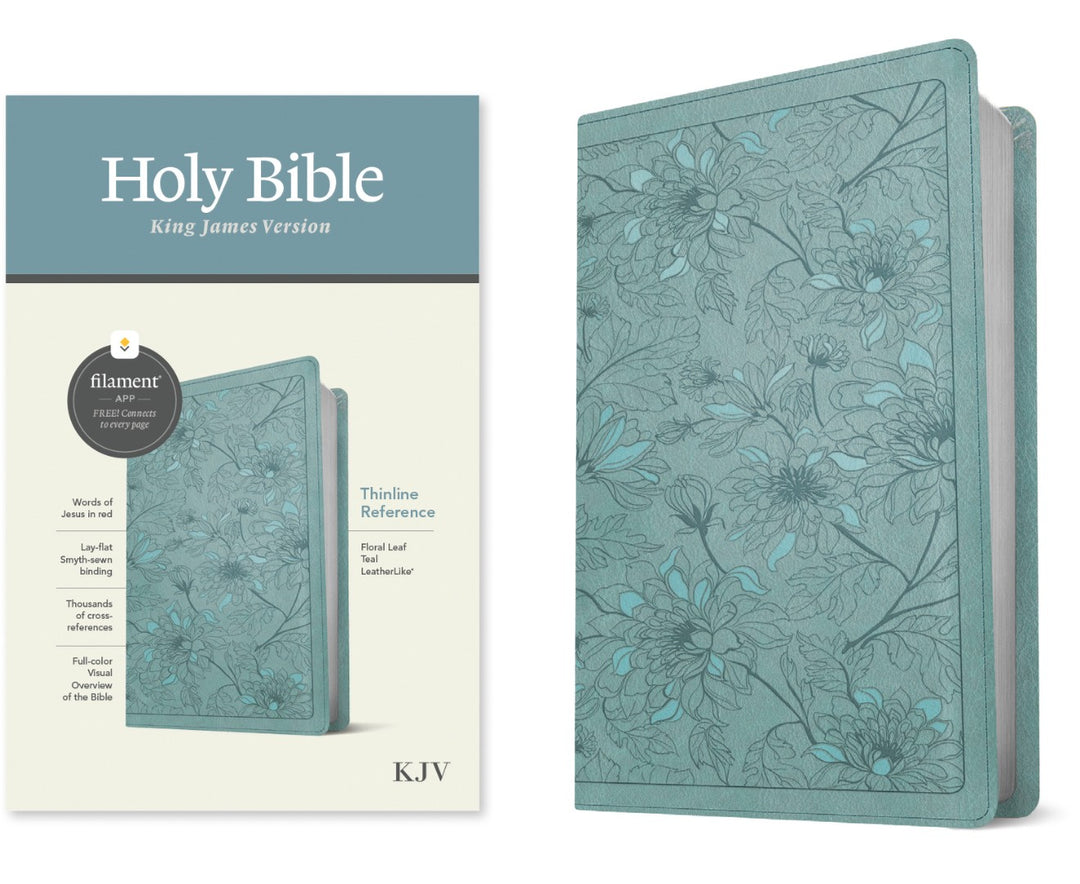 KJV Thinline Reference Bible, Filament Edition, Floral Teal - Re-vived