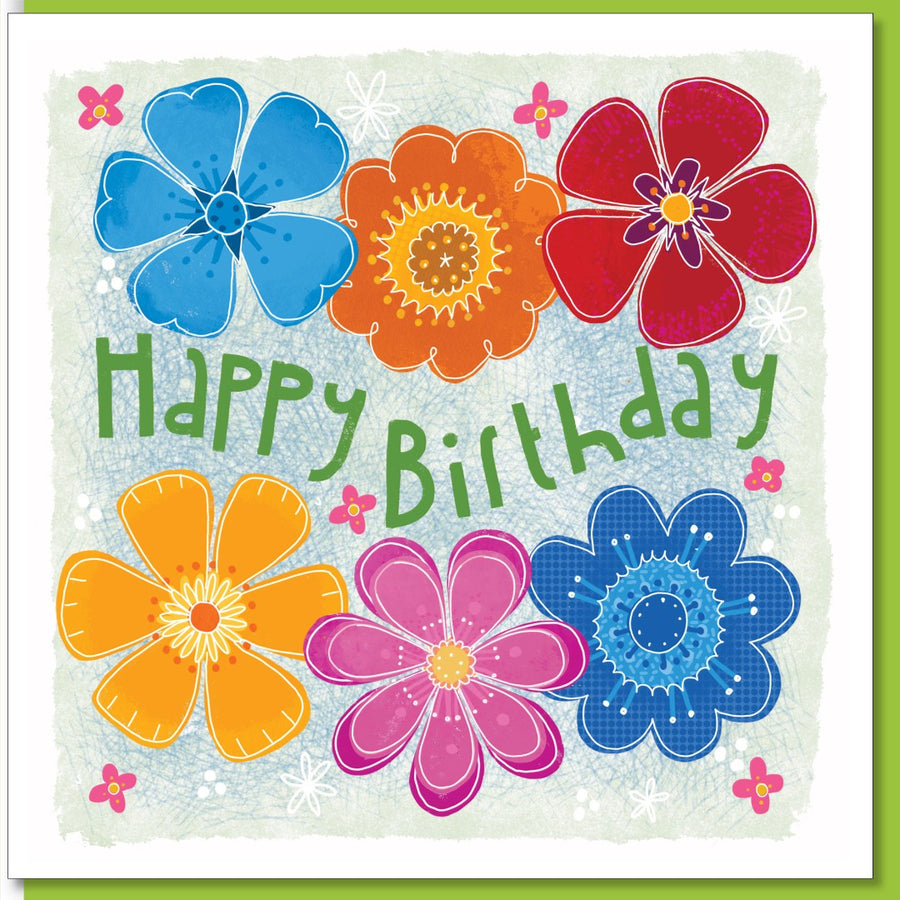 Colourful Birthday Flowers Greetings Card - Re-vived