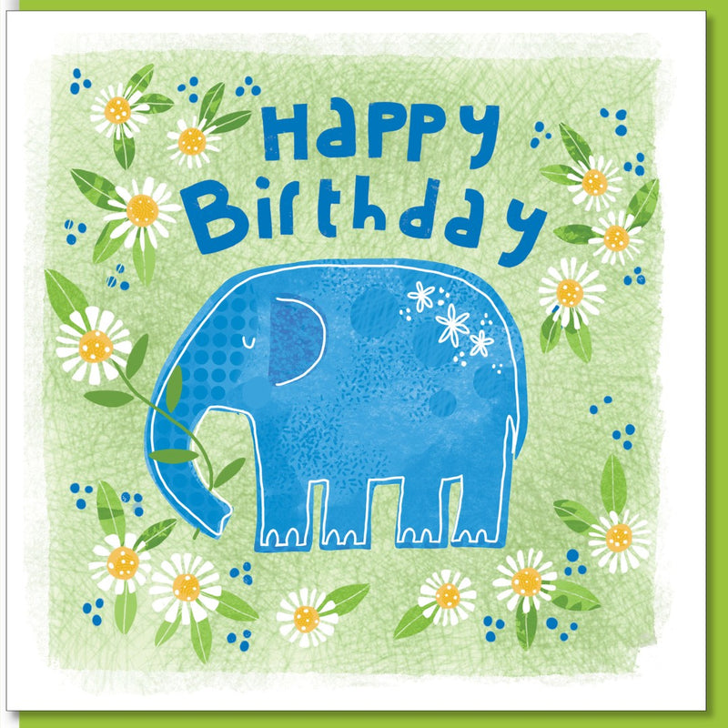Birthday Elephant & Daisies Greeting Card
