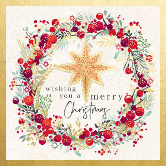 Christmas Cards: Star & Berry Wreath (Pack of 4)