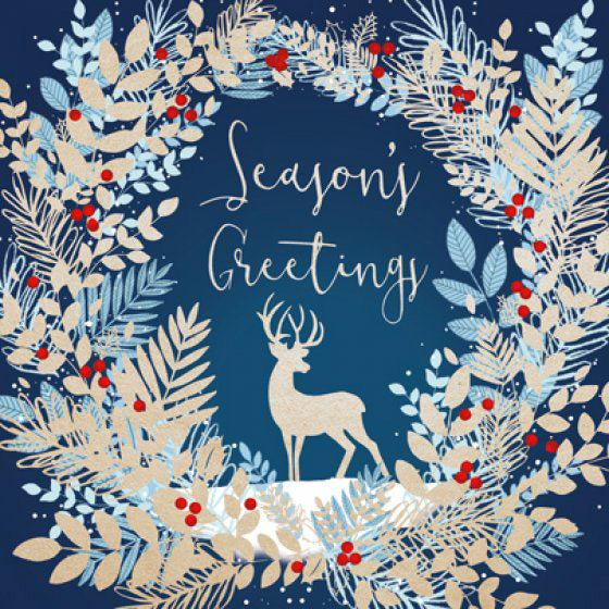 Christmas Cards: Wreath & Stag (Pack of 4) - Re-vived