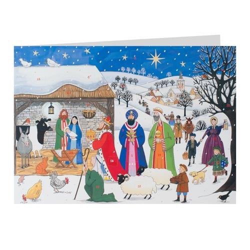 Advent Calendar Card Jesus is Born Visitors Gather