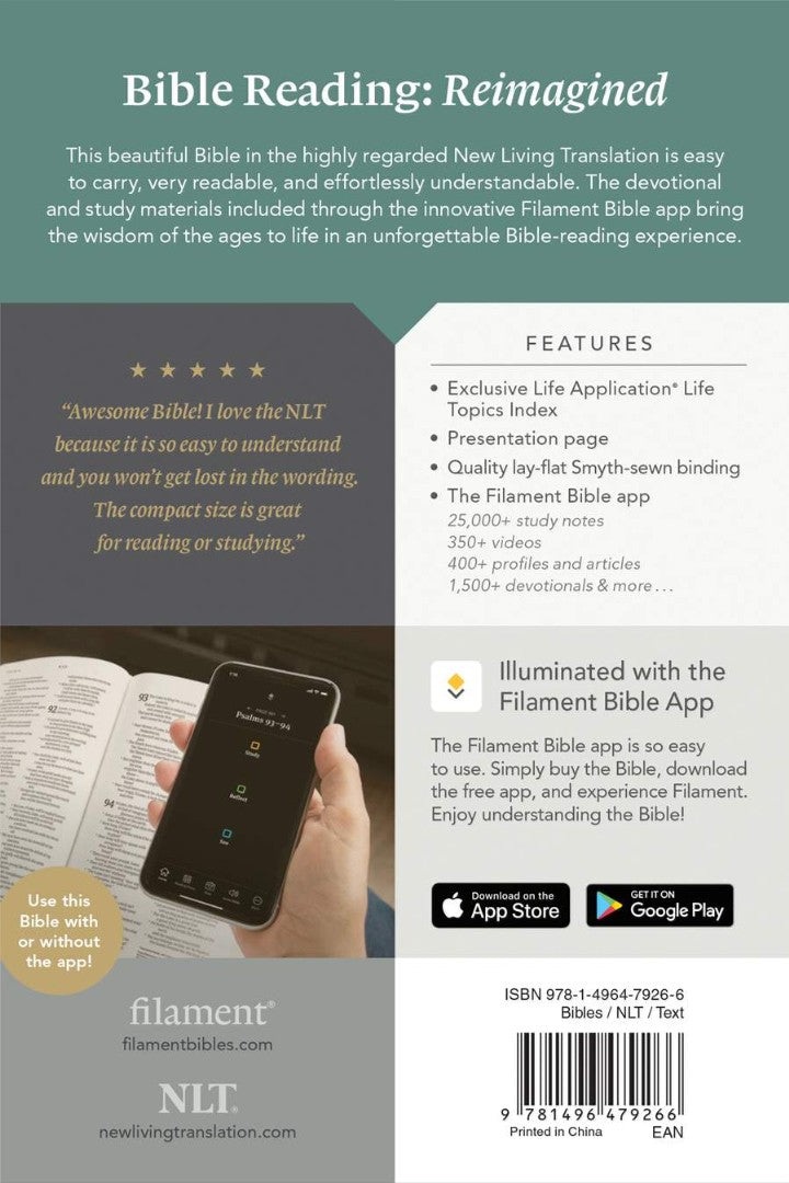 NLT Premium Value Compact Bible, Filament Edition, Black - Re-vived