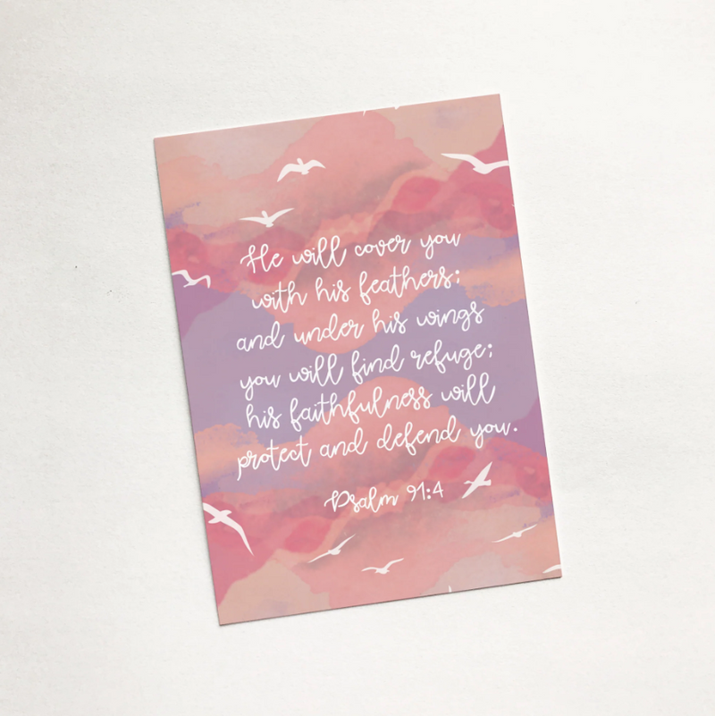 Under His Wings (Sunset) - Christian Mini Card