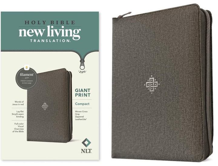 NLT Compact Giant Print Zipper Bible, Filament Edition, Grey - Re-vived