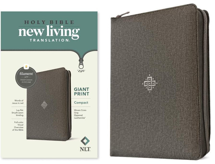 NLT Compact Giant Print Zipper Bible, Filament Edition, Grey - Re-vived