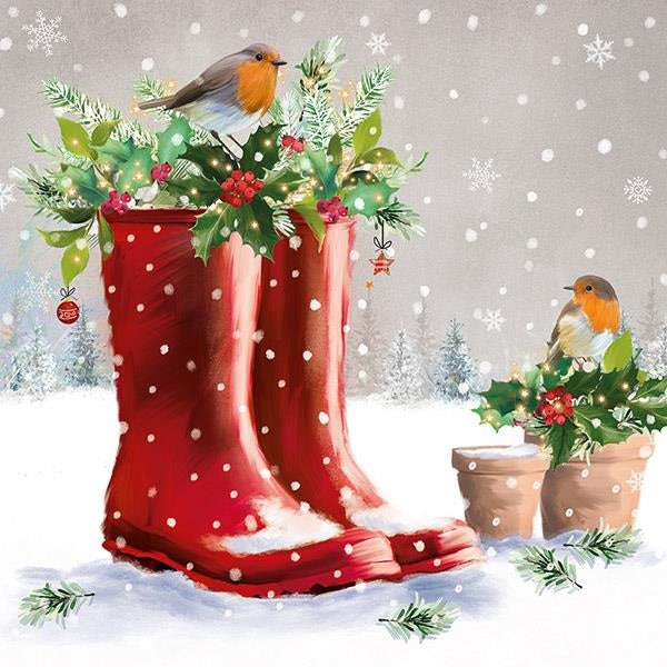 Robin on Wellies Christmas Cards (pack of 10)