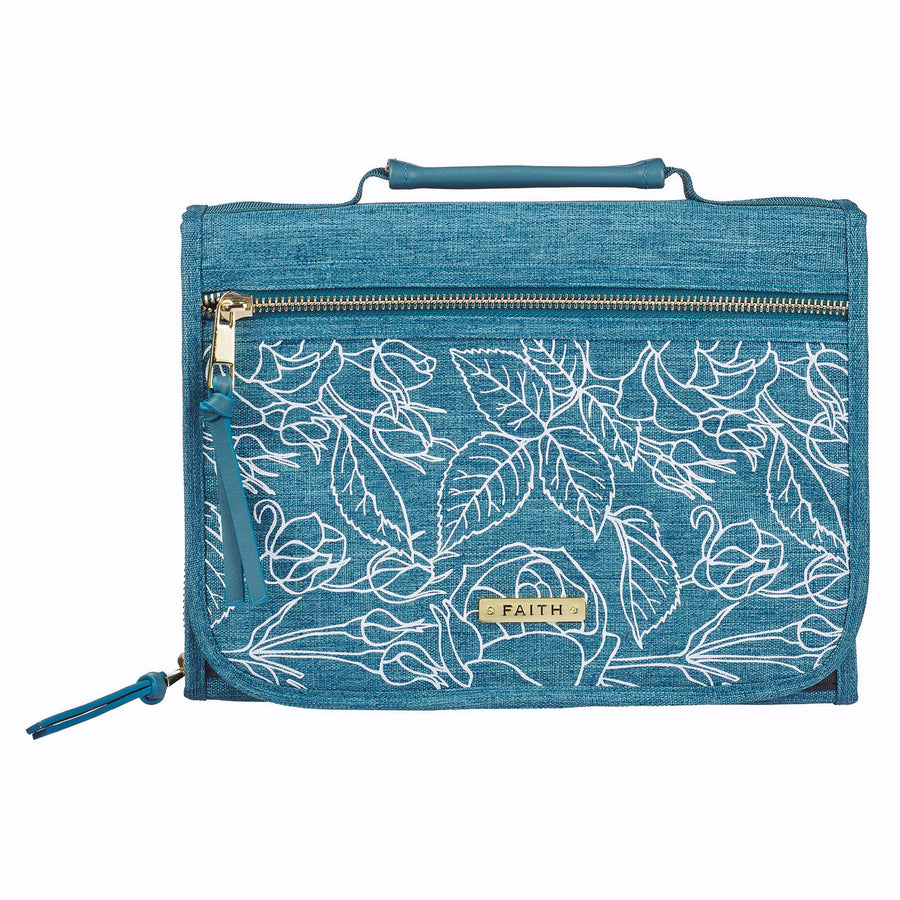 Faith Blue Floral Tri-Fold Bible Case, Large - Re-vived
