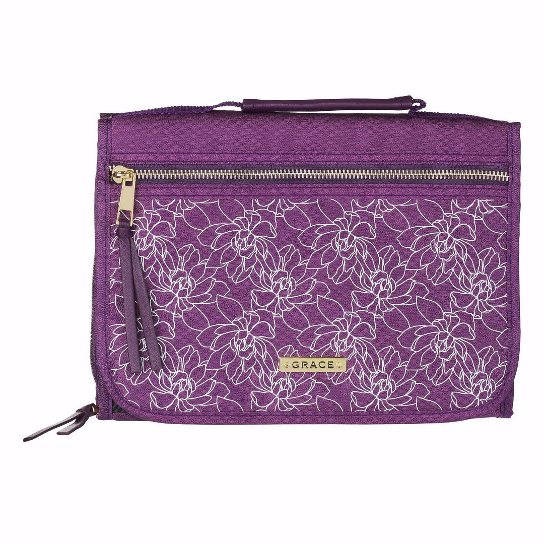 Grace Purple Floral Tri-Fold Bible Case, Medium - Re-vived
