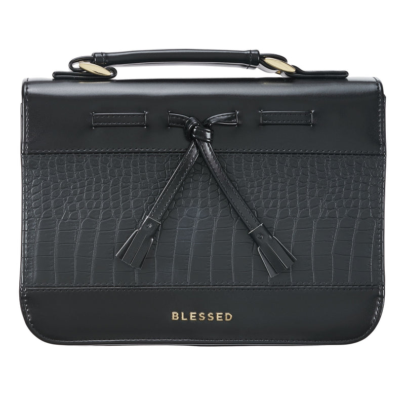 Blessed Black Faux Leather Fashion Bible Case, Large