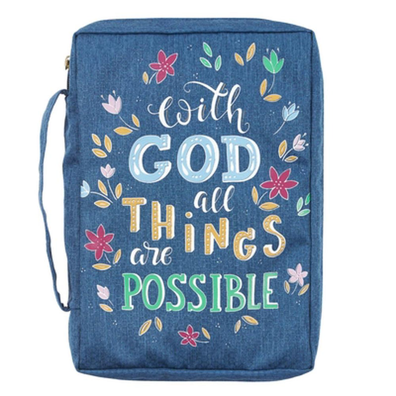 All Things Possible Navy Floral Value Bible Case, Large