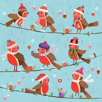 Christmas Cards: Cute Robins (Pack of 4)