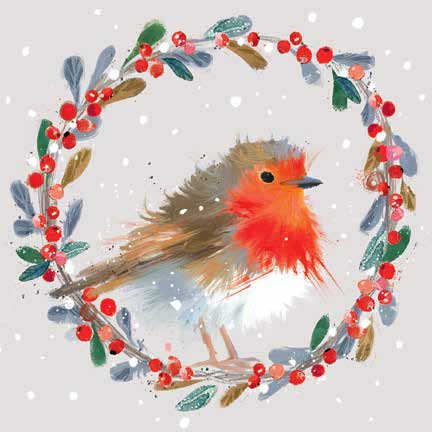 Christmas Cards: Robin in Wreath (Pack of 4)