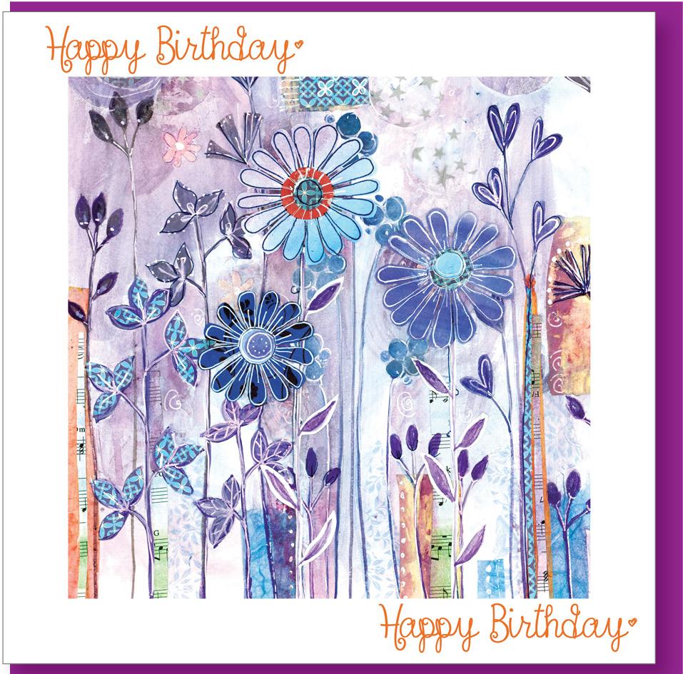 Birthday Purple Flowers Greetings Card - Re-vived