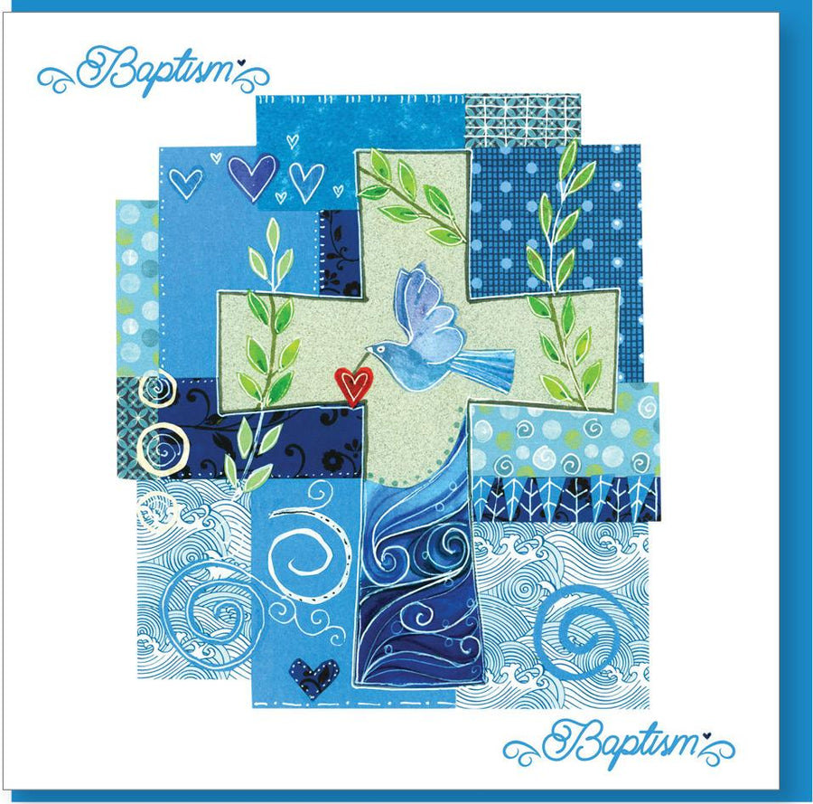 Baptism Blue Cross Greetings Card - Re-vived