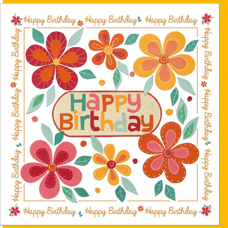 Birthday Orange Flowers  Greetings Card - Re-vived