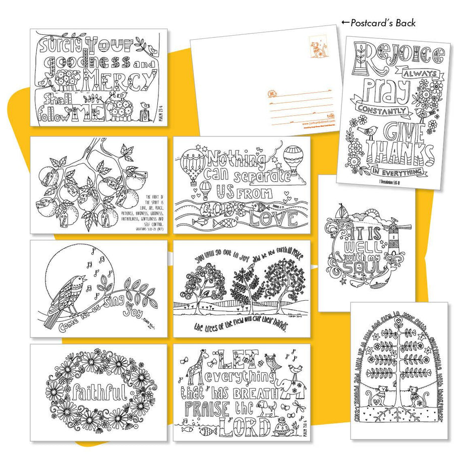 10 Images of Joy Colouring Postcards - Re-vived