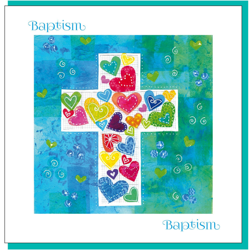 Baptism Hearts & Cross Greetings Card