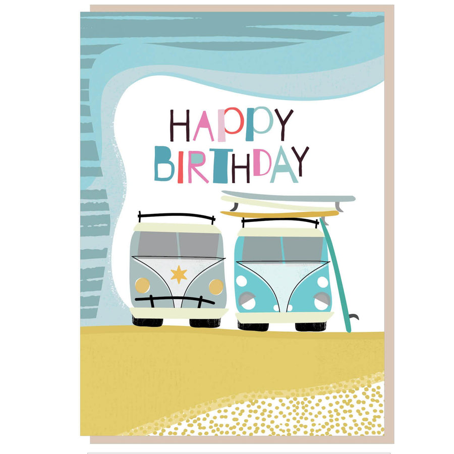 Happy birthday campervans Greetings Card - Re-vived