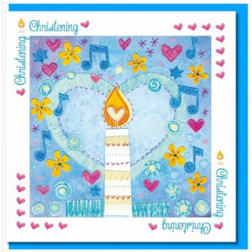 Christening candle & heart Greetings Card