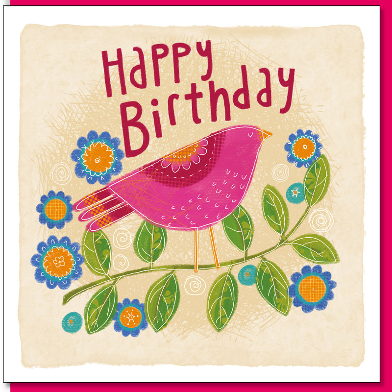 Birthday Pink Bird Greetings Card