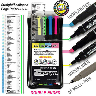 Zebrite Bible Marking Kit - 4 highlighters, underliner,ruler