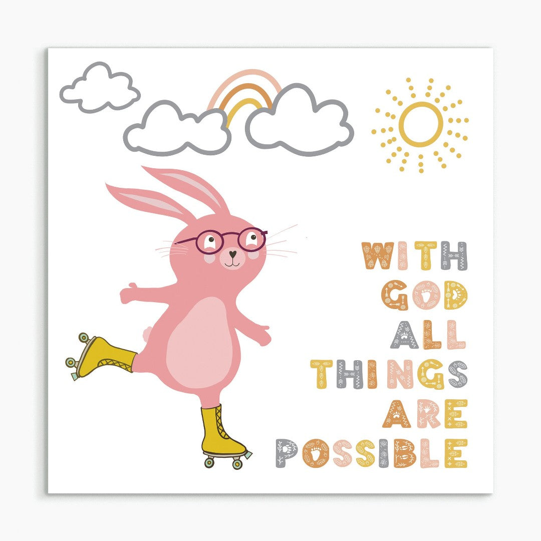 With God All Things (Rabbit) White Framed Print 6x6 - Re-vived