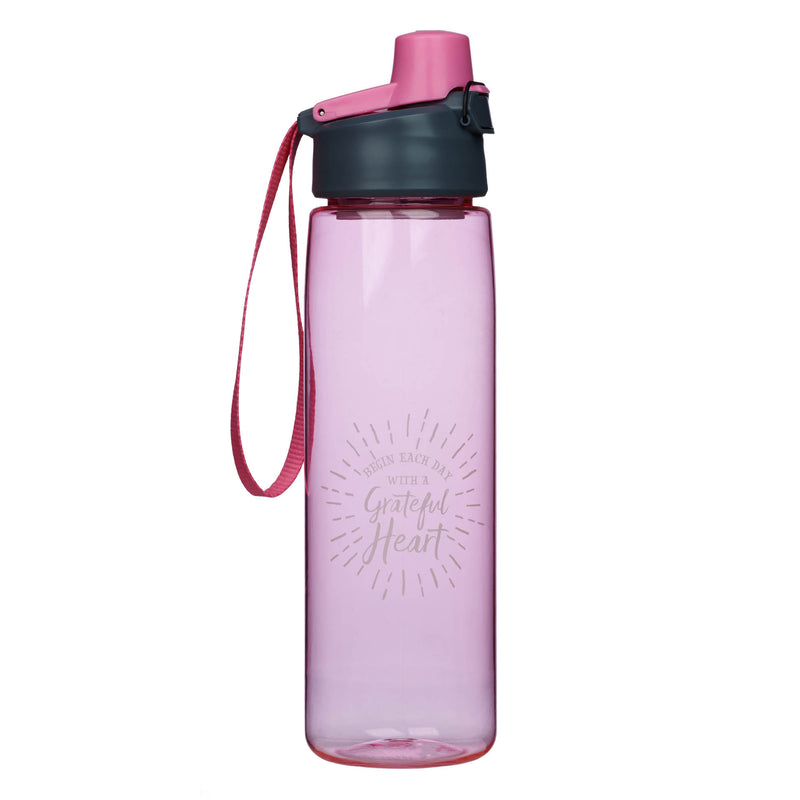Grateful Heart Pink Plastic Water Bottle