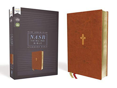 NASB Thinline Bible, Brown, Red Letter Ed., Comfort Print - Re-vived