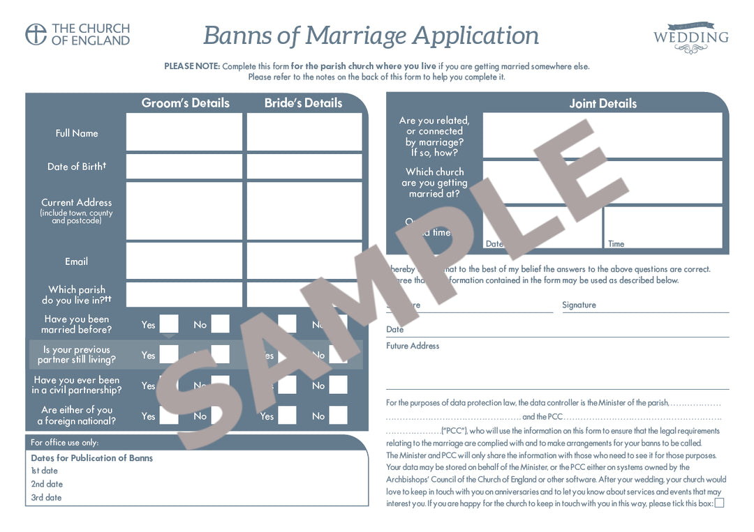 Banns of Marriage Form (pack of 30) - Re-vived