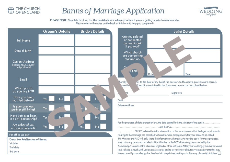 Banns of Marriage Form (pack of 30) - Re-vived