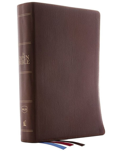 NKJV Open Bible, Brown Genuine Leather, Red Letter Edition - Re-vived