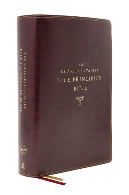NKJV Charles Stanley Life Principles Bible, Burgundy - Re-vived