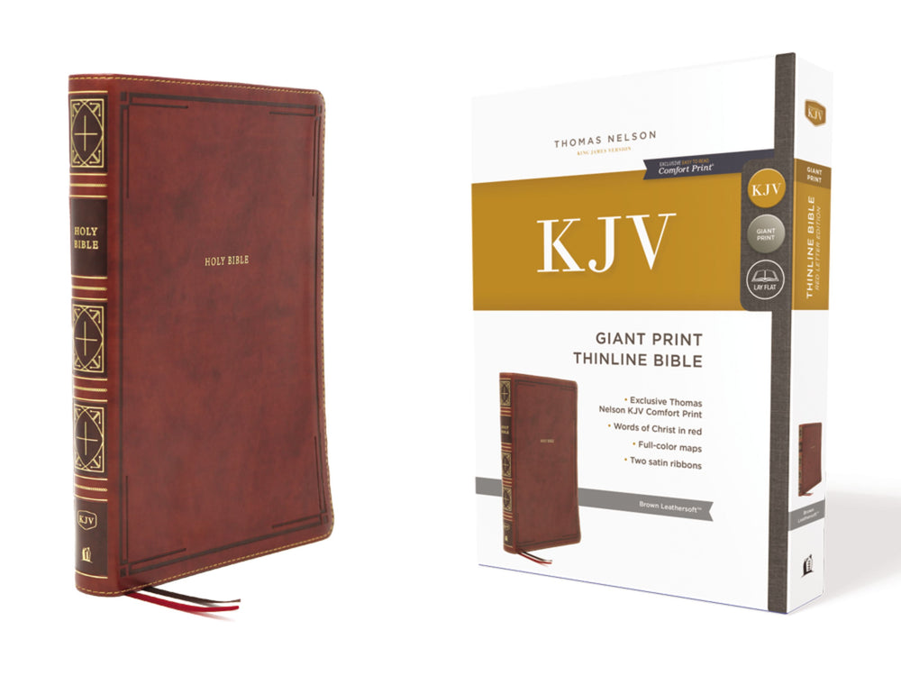 KJV Thinline Bible, Brown, Giant Print, Red Letter Edition - Re-vived