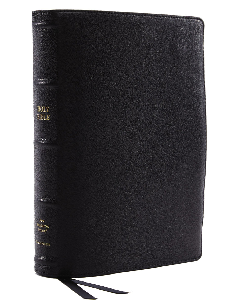NKJV Reference Bible, Wide Margin, Large Print, Black, Genuine Leather - Re-vived