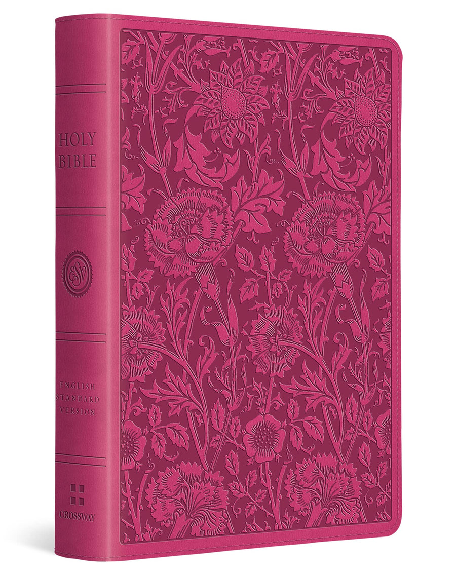 ESV Large Print Compact Bible, Trutone, Berry, Floral Design - Re-vived