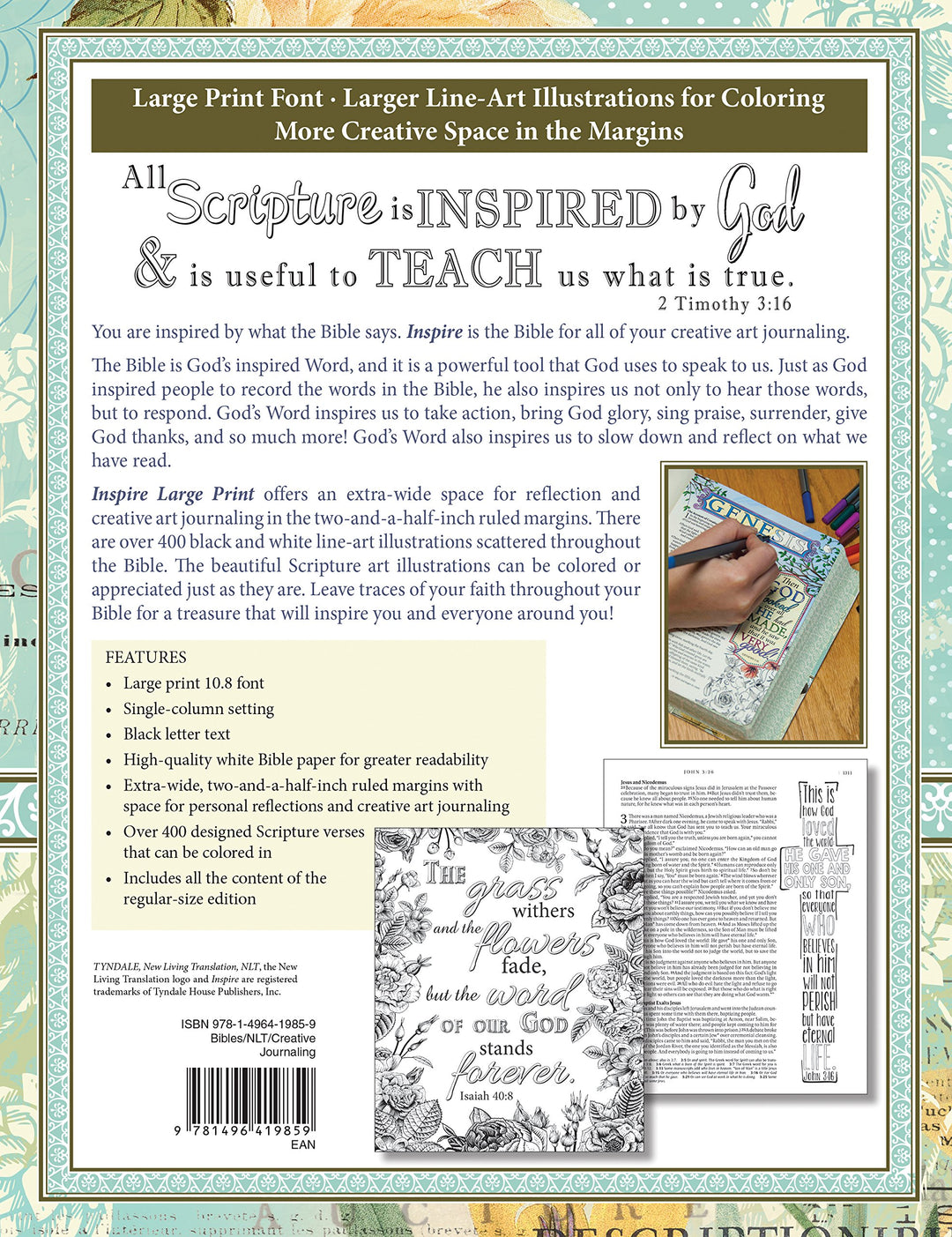 NLT Inspire Bible Large Print, Tranquil Blue - Re-vived
