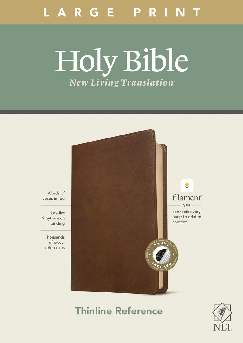 NLT Large Print Thinline Reference Bible, Filament Enabled Edition (Red Letter, LeatherLike, Rustic Brown, Indexed) - Re-vived
