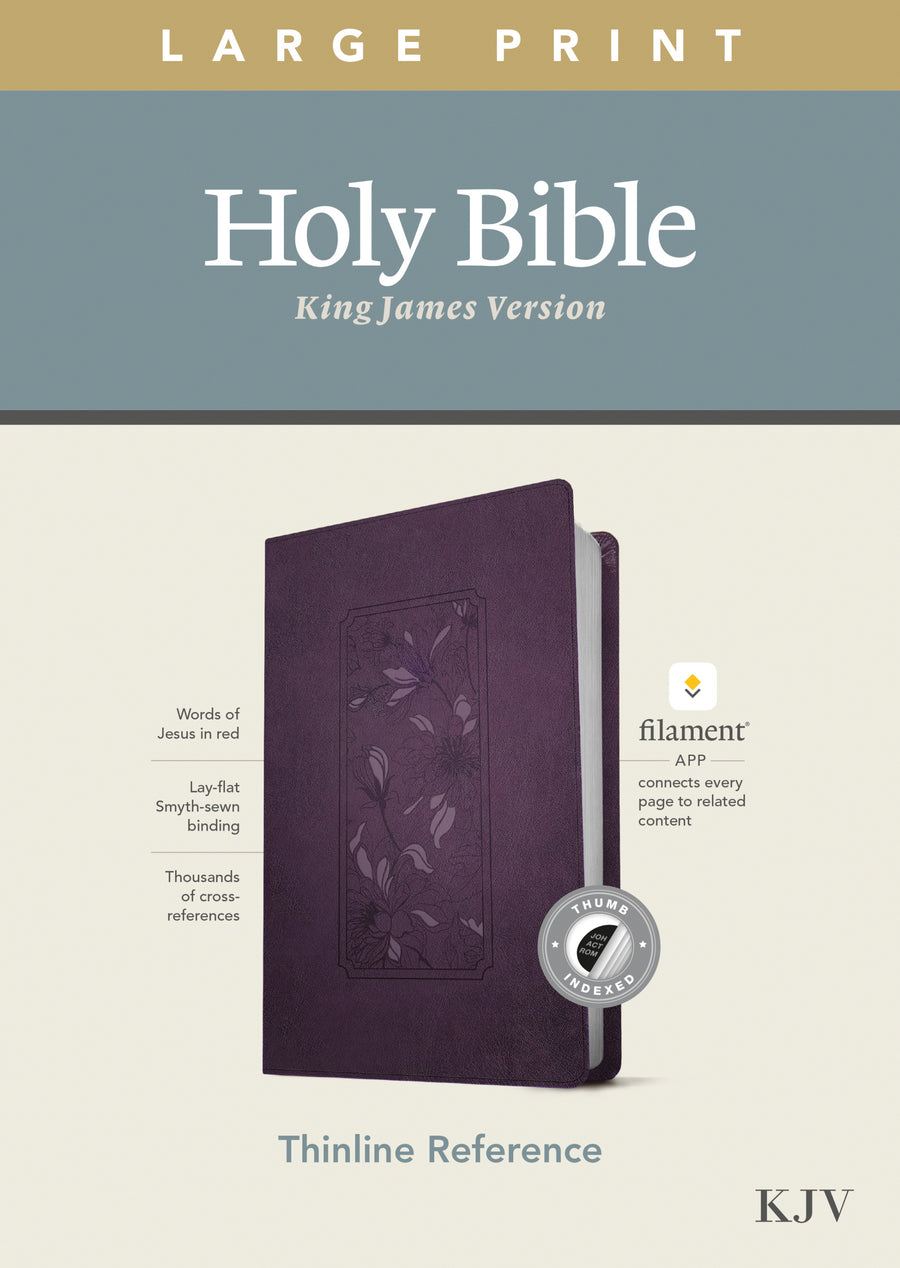 KJV Large Print Thinline Reference Bible, Filament Enabled Edition (Red Letter, LeatherLike, Floral Frame Purple, Indexed) - Re-vived
