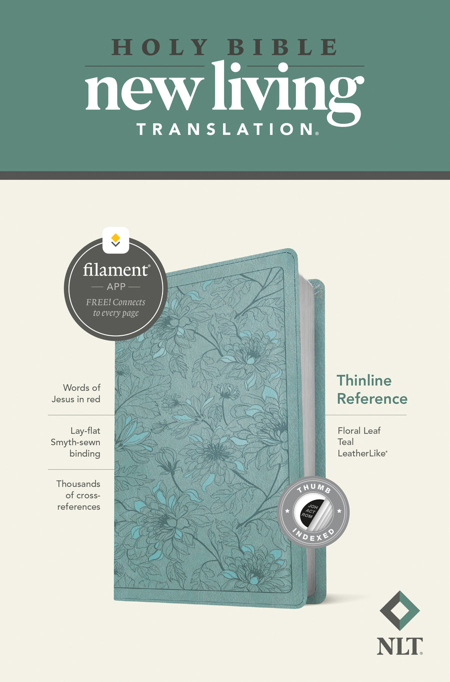 NLT Thinline Reference Bible, Filament Edition, Floral Teal - Re-vived
