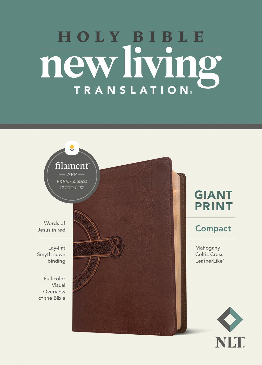 NLT Compact Giant Print Bible, Filament Edition, Mahogany - Re-vived