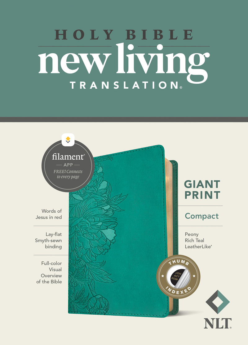 NLT Compact Giant Print Bible, Filament Enabled Edition (Red Letter, Leatherlike, Peony Rich Teal, Indexed)