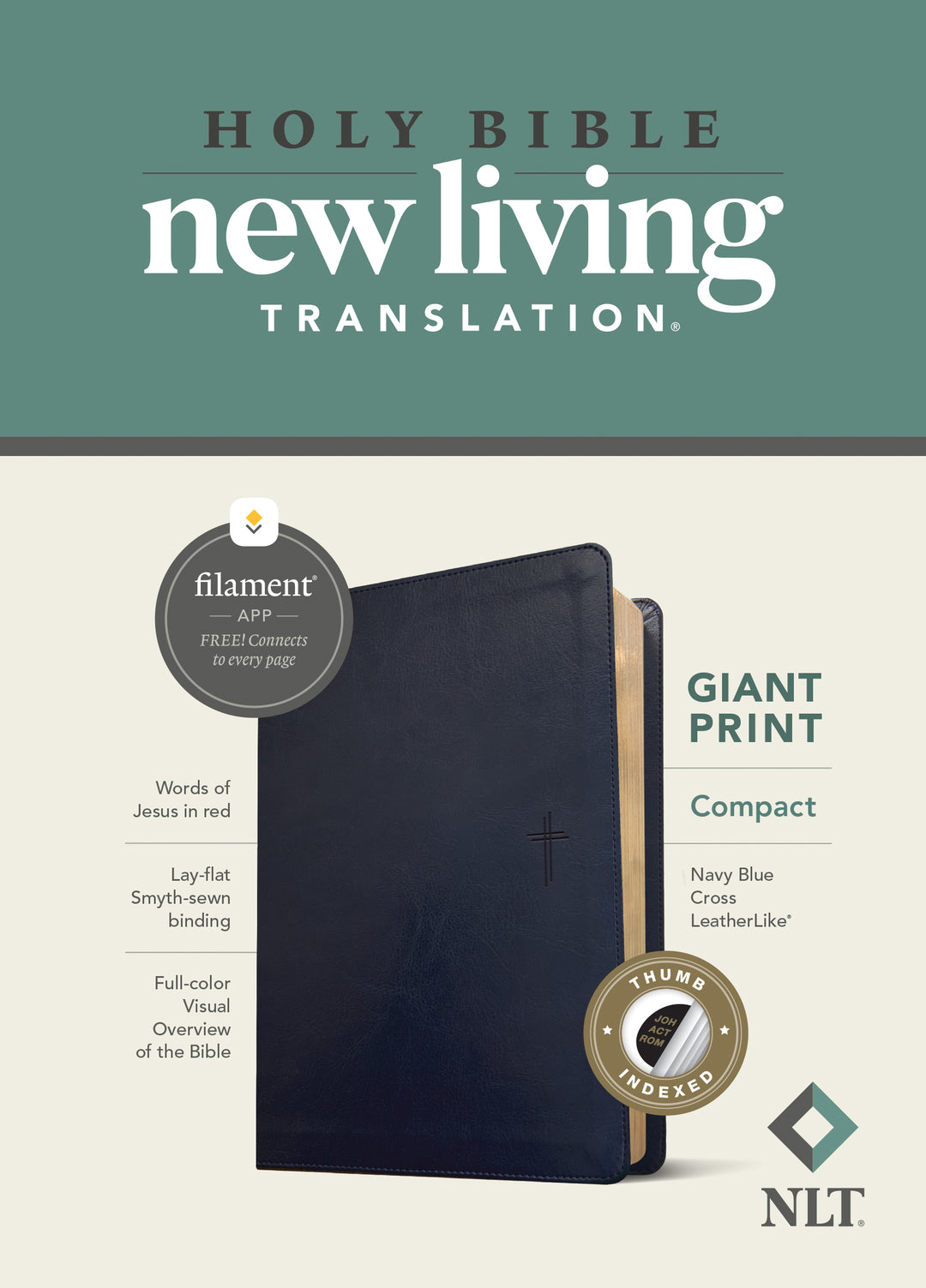NLT Compact Giant Print Bible, Filament Edition, Navy - Re-vived