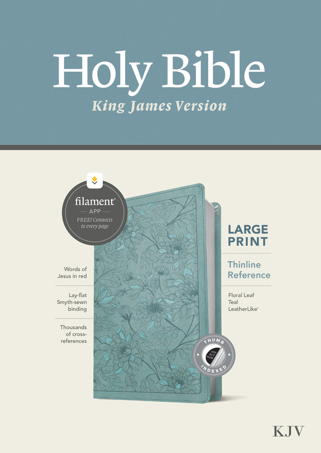 KJV Large Print Thinline Reference Bible, Filament Enabled Edition (Red Letter, Leatherlike, Floral Leaf Teal, Indexed) - Re-vived