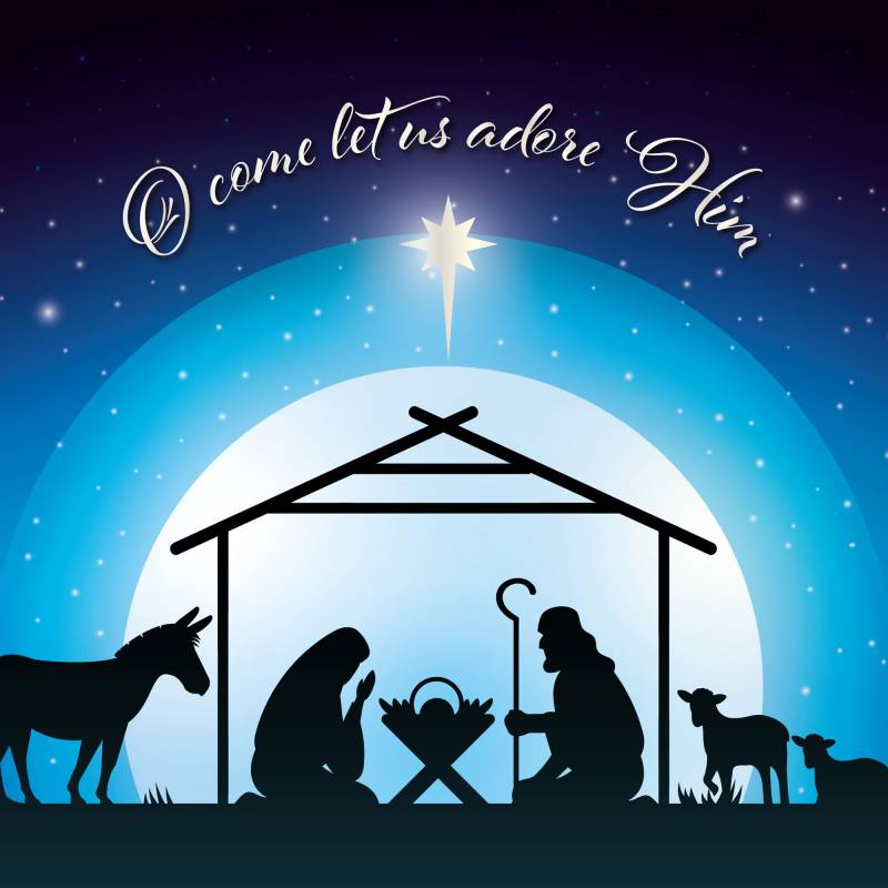 O Come Let Us Adore Him Luxury Christmas Card (Pack of 10)