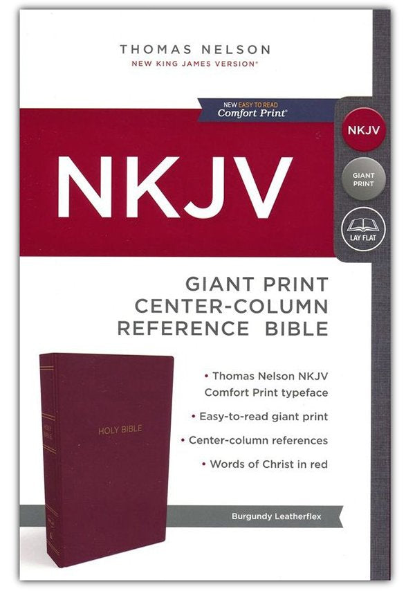 NKJV, Reference Bible, Center-Column Giant Print, Leather-Look, Burgundy, Red Letter Edition, Comfort Print Imitation Leather