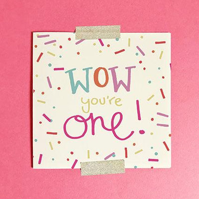 Wow You're One Greeting Card & Envelope - Pink - Re-vived